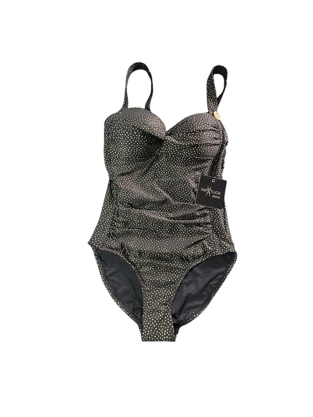 NIP TUCK black w gold polka dot sweetheart neck molded cup one piece swimsuit